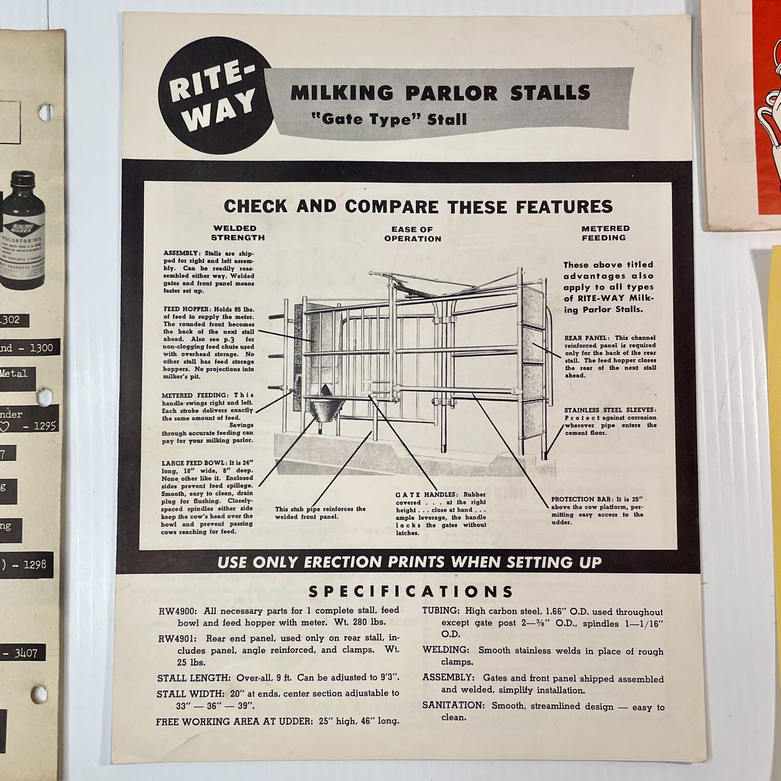 Rite-Way Dairy Farm Equipment Salesman Ads Memos Pamphlets 1950s lot 27 pieces