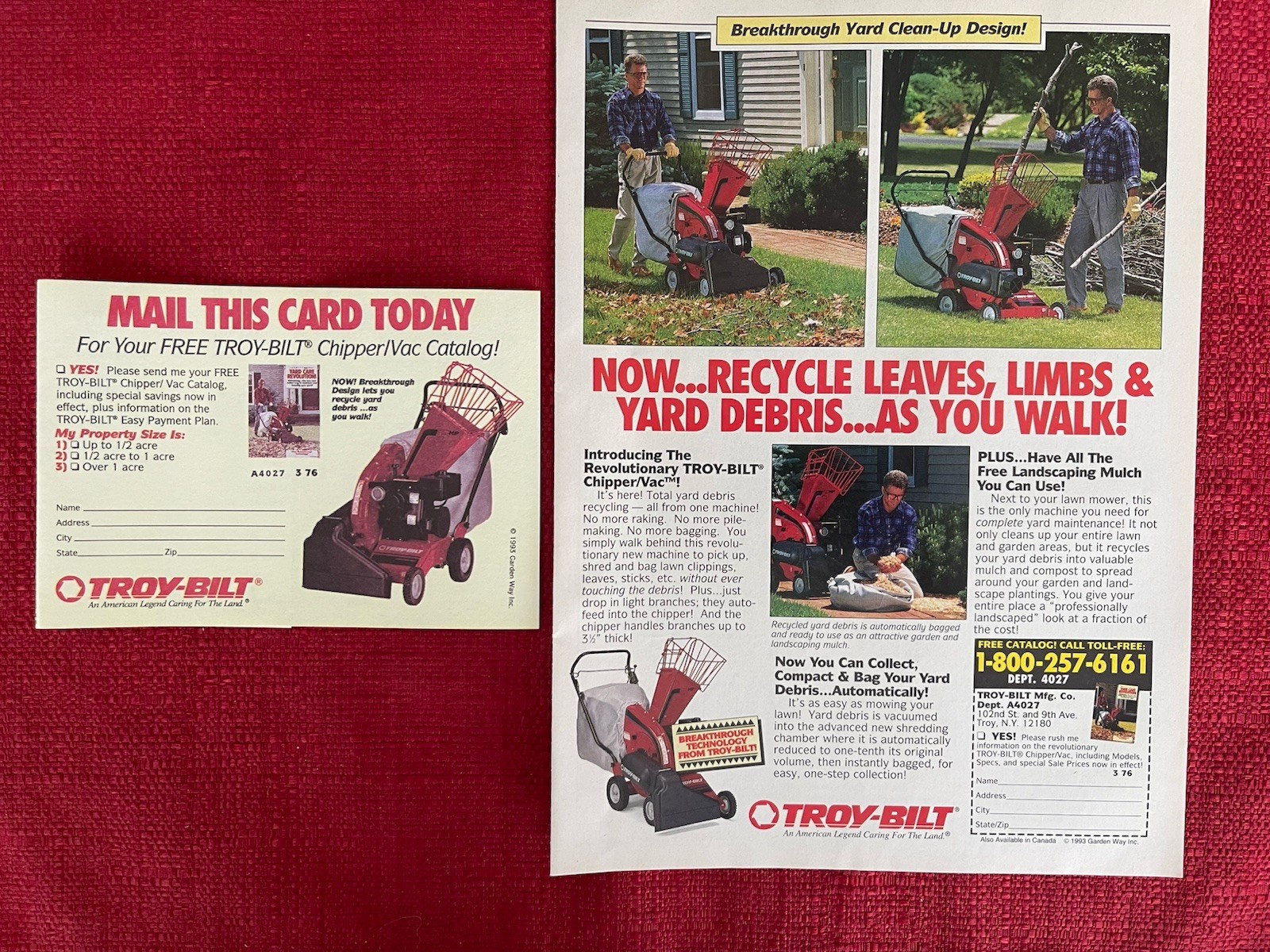 Vintage 1993 Print Ad Troy Bilt Chipper Vac Advertisement