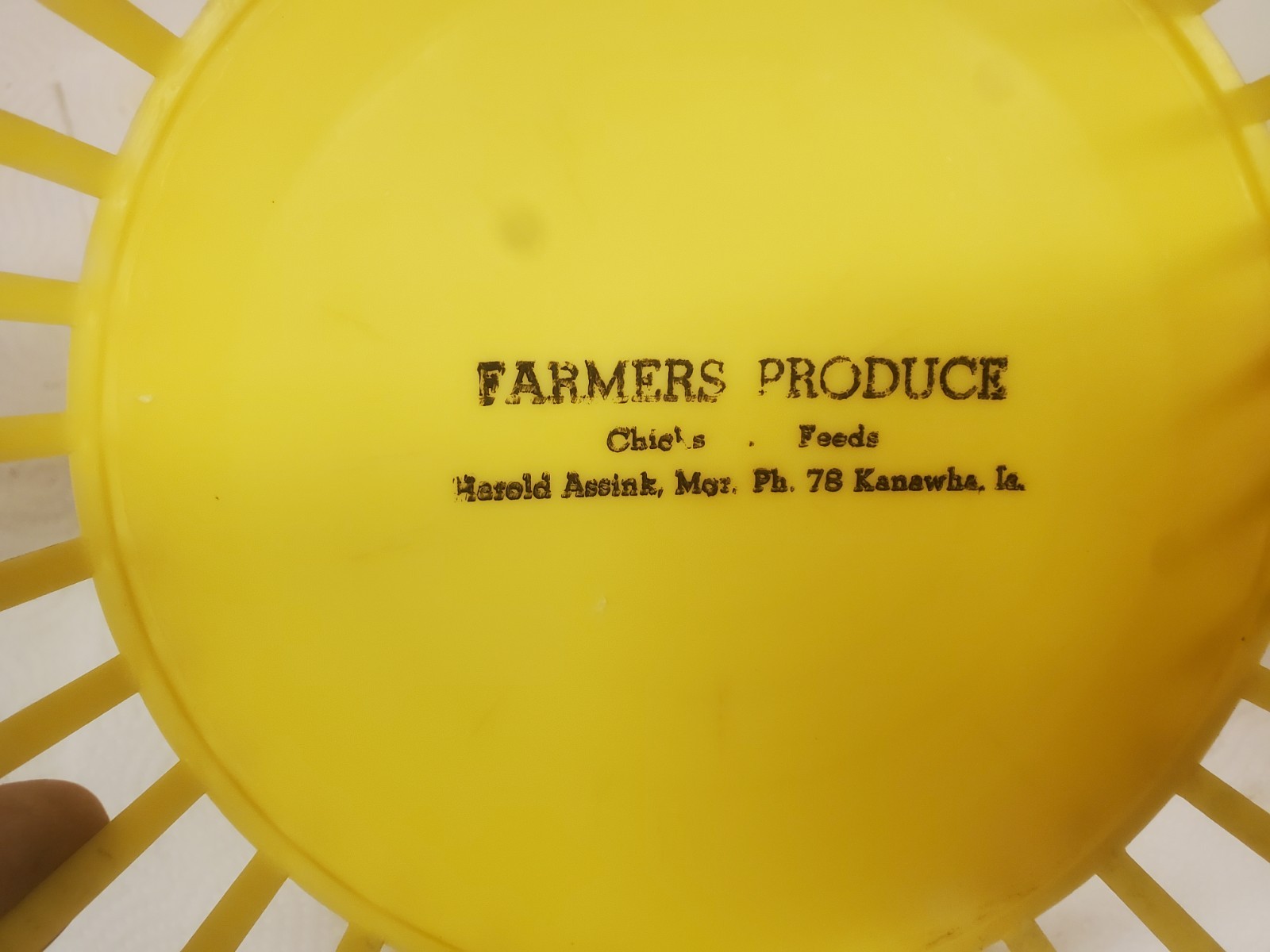 9&Prime; Yellow Plastic Basket Farmers Produce Kanawha Iowa Harold Assink Chicks Feeds