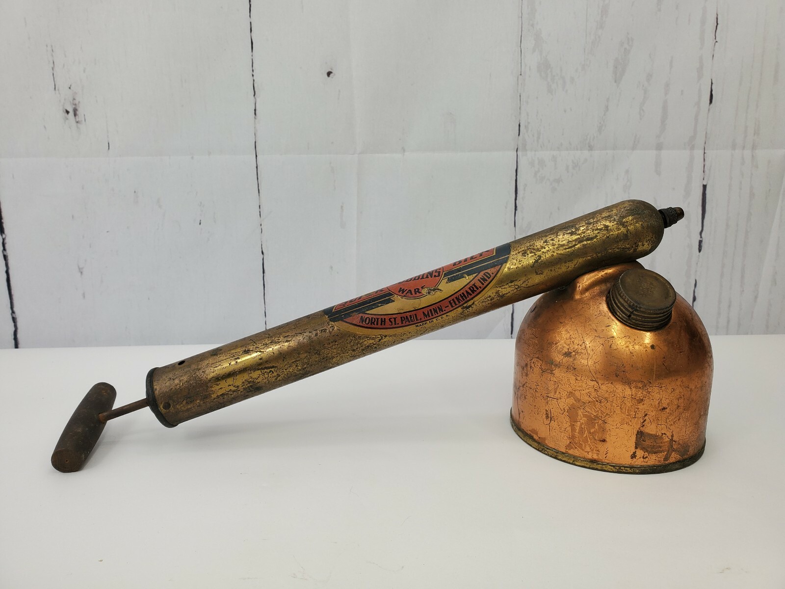 Vintage DOBBINS Metal Ware SUPER BILT SPRAYER Copper Drum Wood Handle Decoration