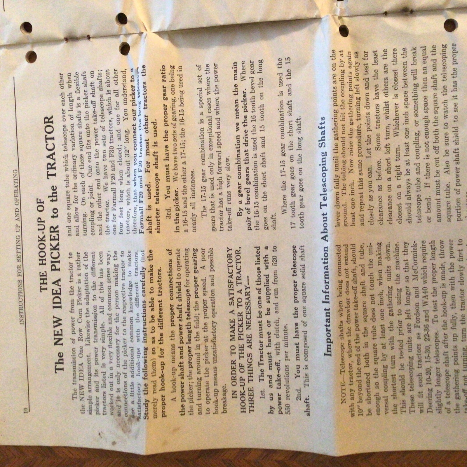 Vtg New Idea Instructions Repair Parts List Setup No. P-139 One Row Corn Picker