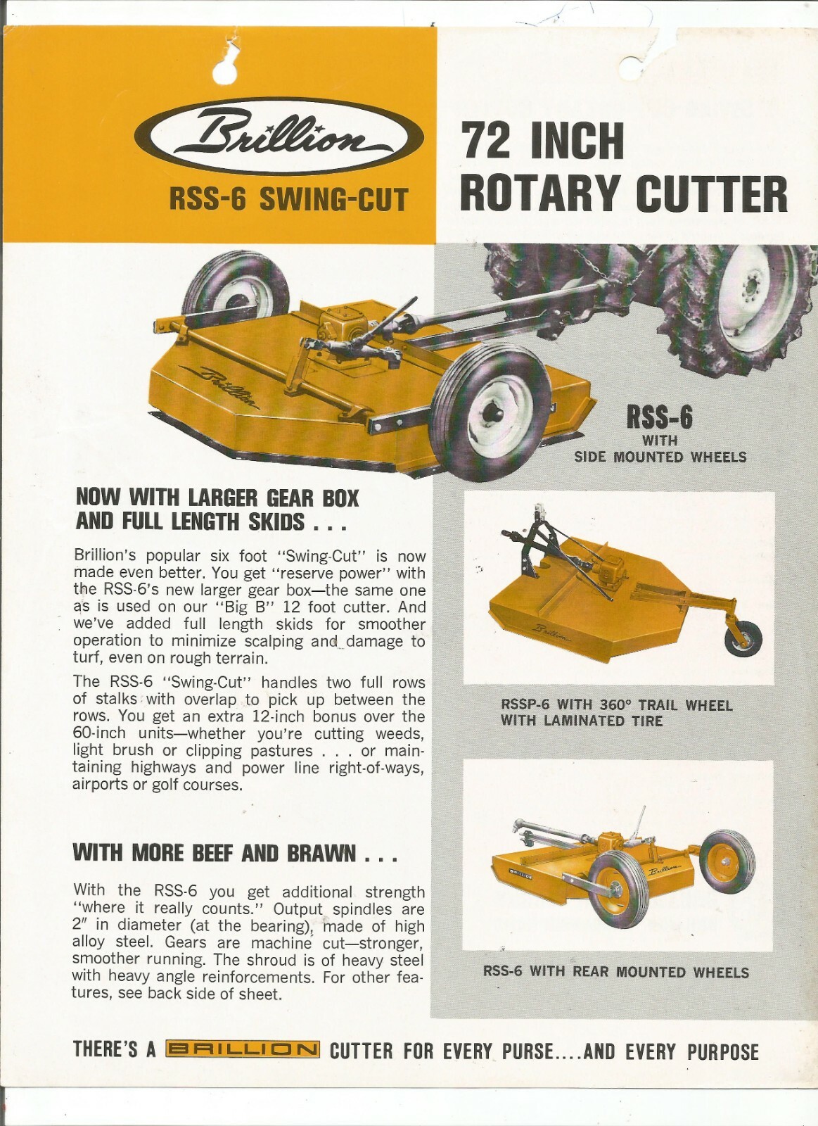 Original Brillion RSS-6 Swing-Cut 72&Prime; Rotary Cutter Sales Brochure Form No. 71-E