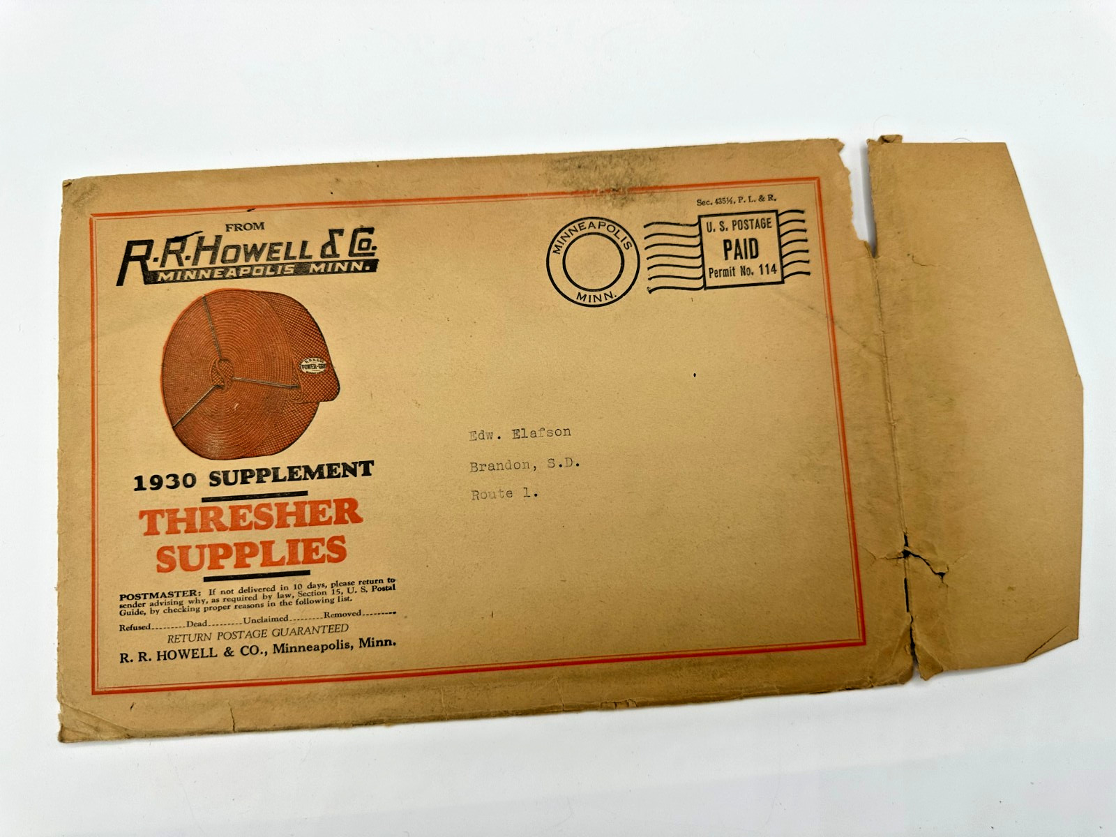 1930 Minneapolis RR Howell Thresher Supple Catalog Lot Letters mailer & more