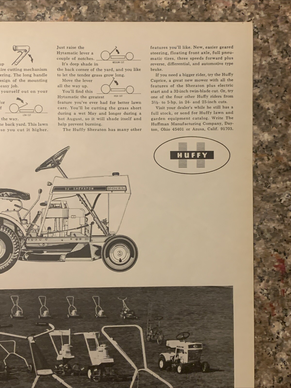 1968 Huffy Sheraton Riding Lawn Mower PRINT AD 7-HP Tractor Cut Grass VTG 1960s