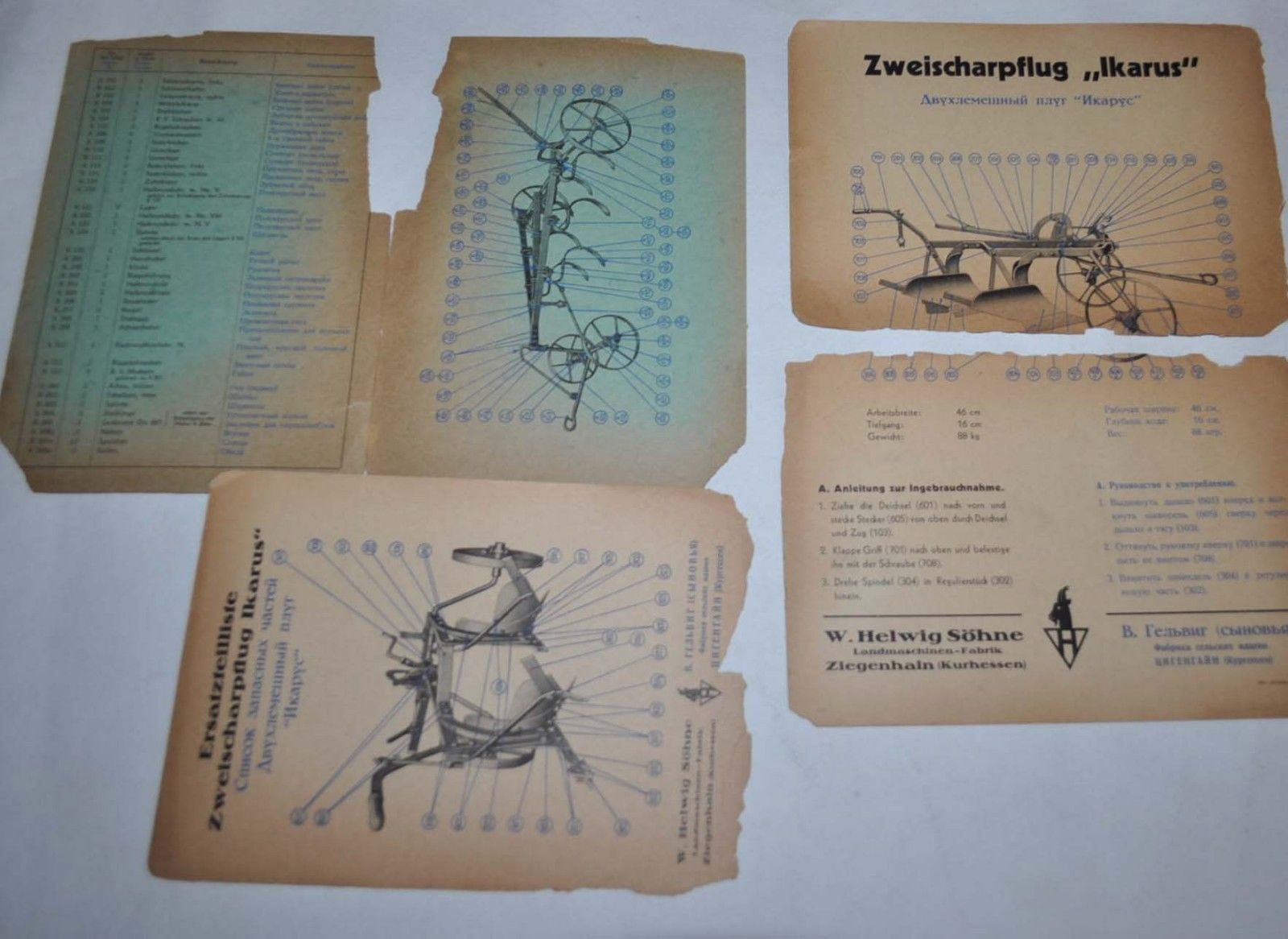 1942 Lot Agriculture Helwing Sack Ikarus Eber Ventzki Plow Brochure Prospekt