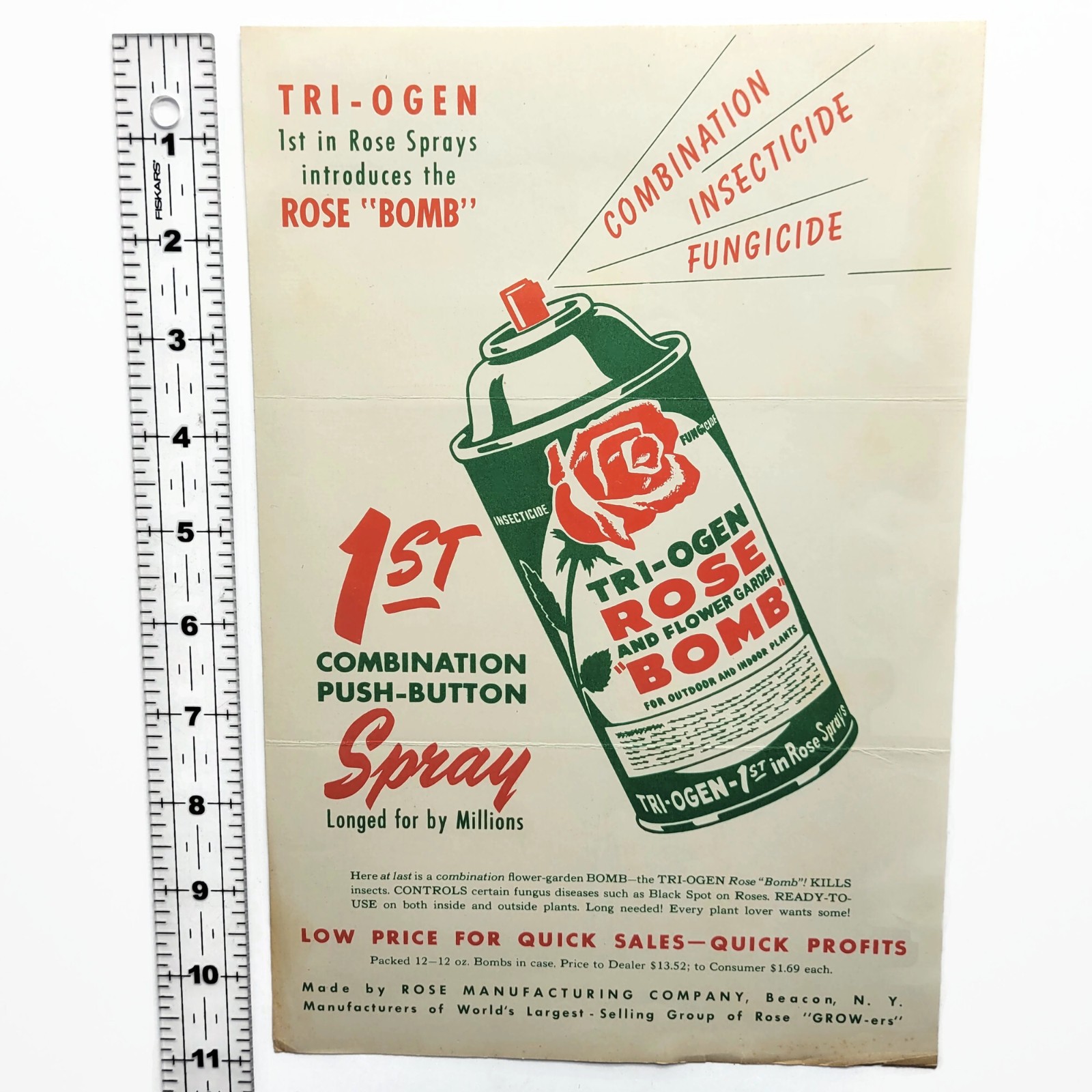Vintage Tri-Ogen Rose Bomb Aerosol Spray Gardening Agriculture Ad Advertisement