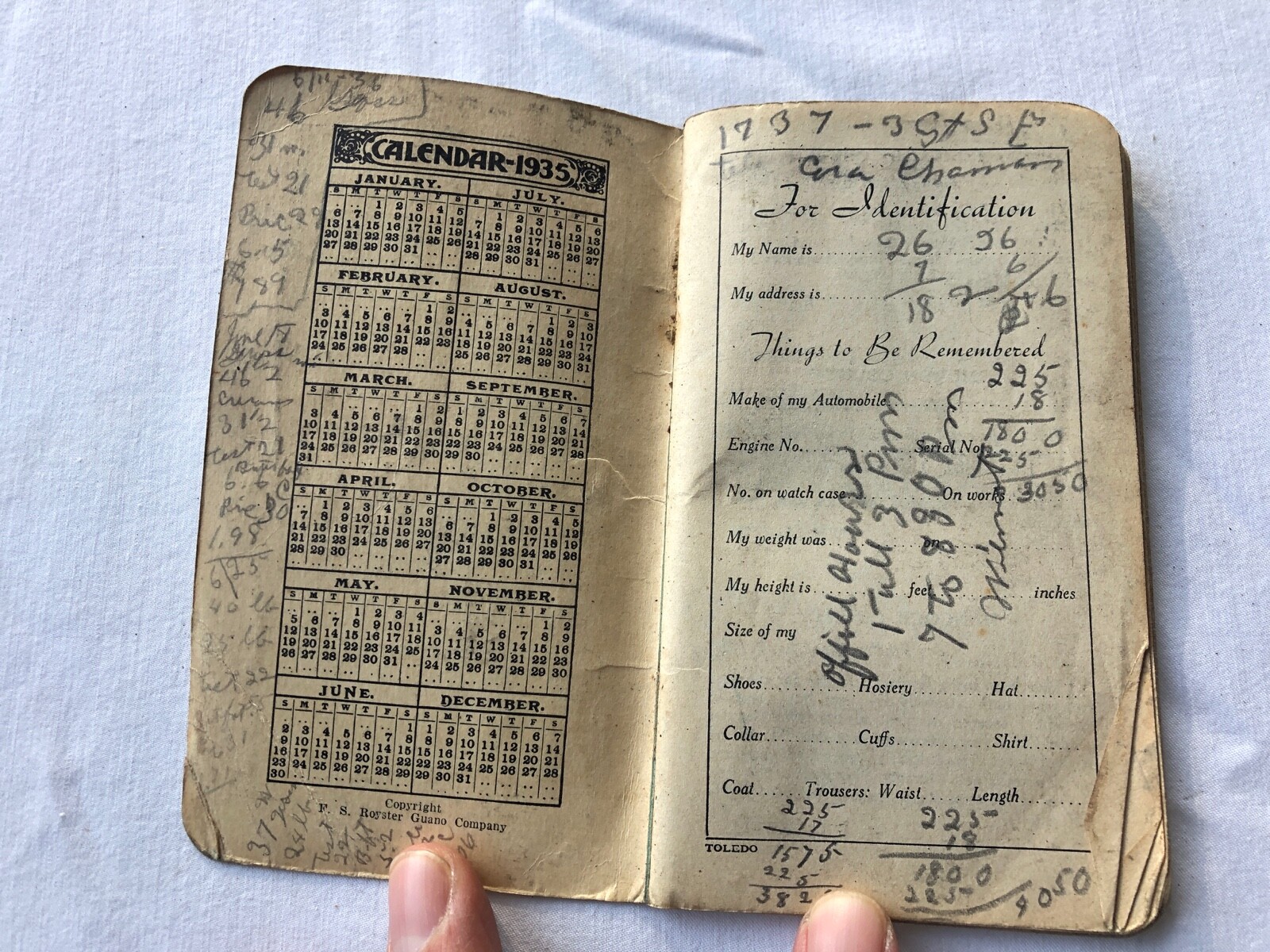 Vintage 1935 FS ROYSTER GUANO FERTILIZERS Notebook Canton Oh Handwritten Toledo
