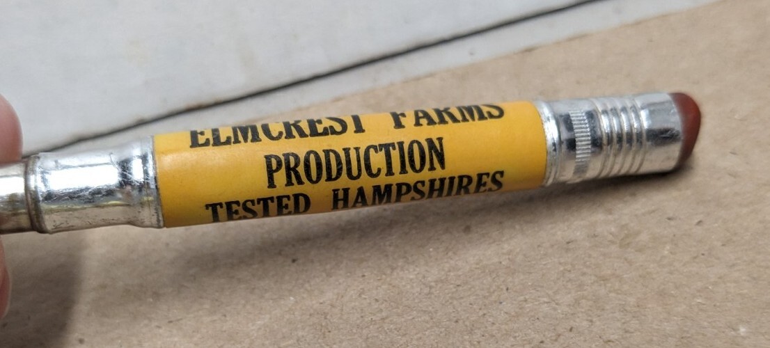 Vintage Elmcrest Farms Production Tested Hampshires Manchester Ia Bullet Pencil