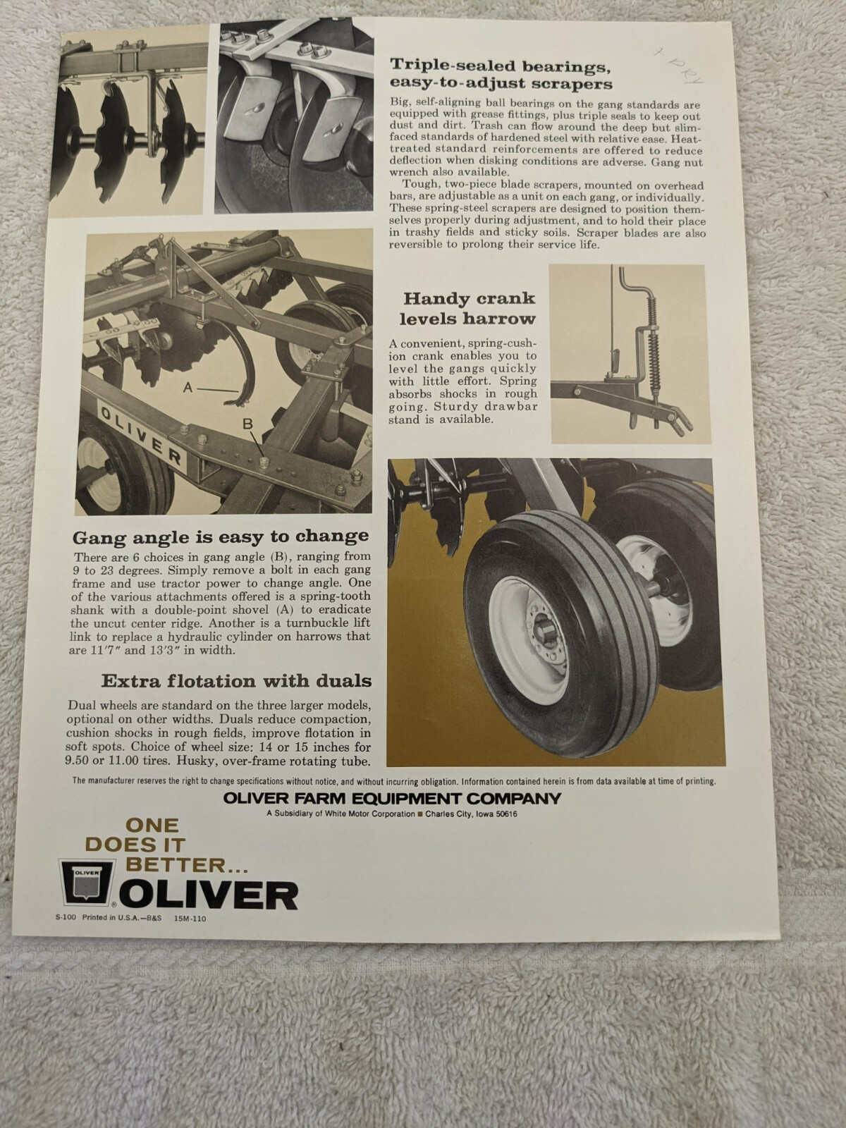 VINTAGE OLIVER DISK HARROW 265 FARM EQUIPMENT SALES BROCHURE