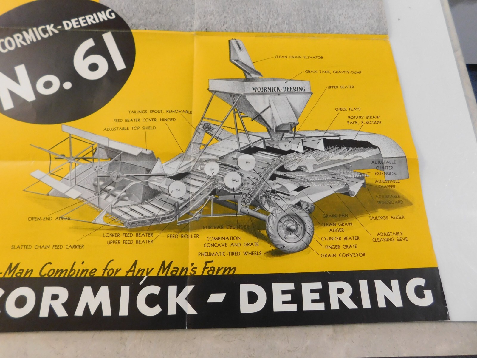 McCORMICK DEERING NO. 61 COMBINE THRESHER SALES BROCHURE FOLDOUT GERING NEBRASKA