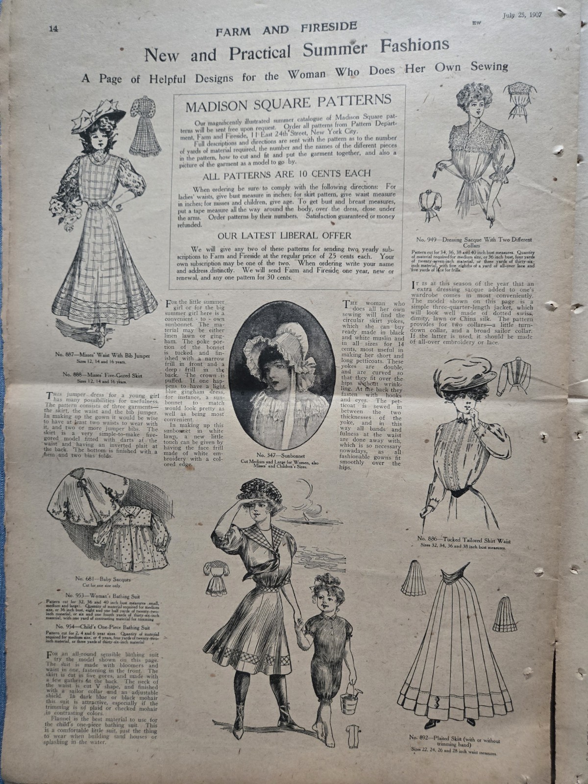 Farm & Fireside Newspaper July 25 1907 Articles Ads Fashion News Humor