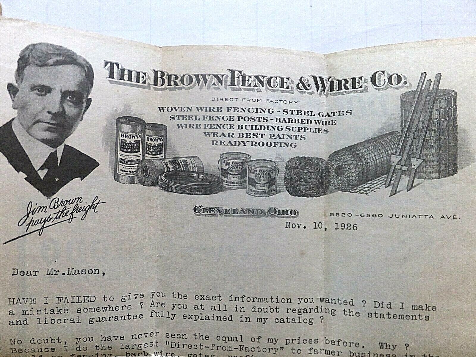 NICE 1926 Illustrated Letterhead – Brown Fence & Wire Co., Cleveland, Ohio