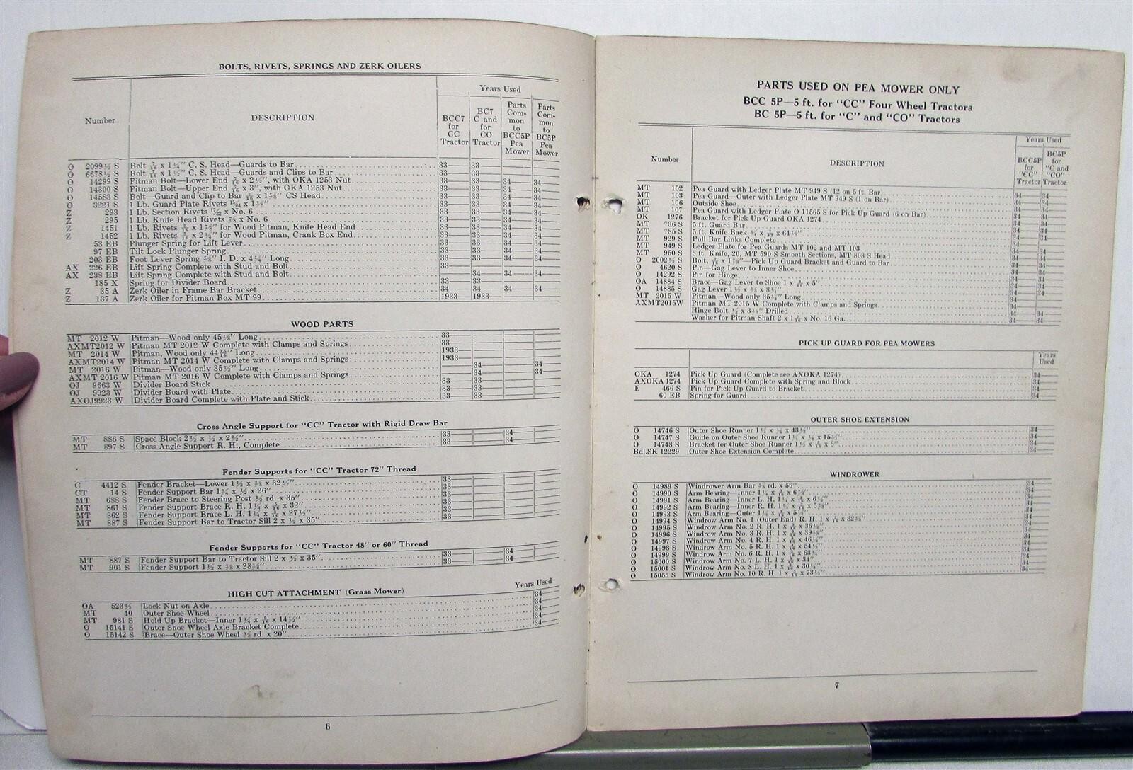 1936 Case A&B Series Power Mowers Specs Construction Repair Parts Lists Catalog