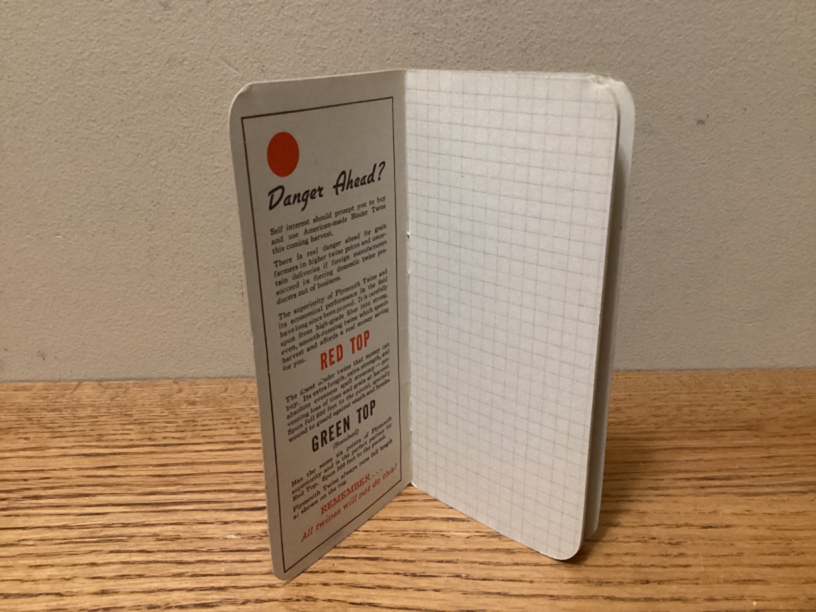 Plymouth Binder Twine 1938-39 Advertising Pocket Notebook North Plymouth Mass.