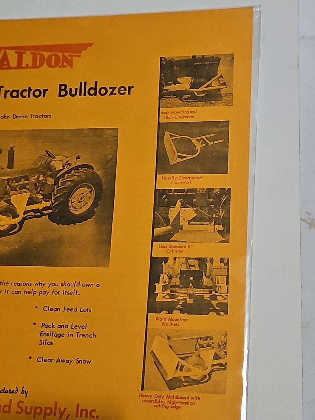 Vintage Waldon Farm Tractor Bulldozer Sales Ad Sheet
