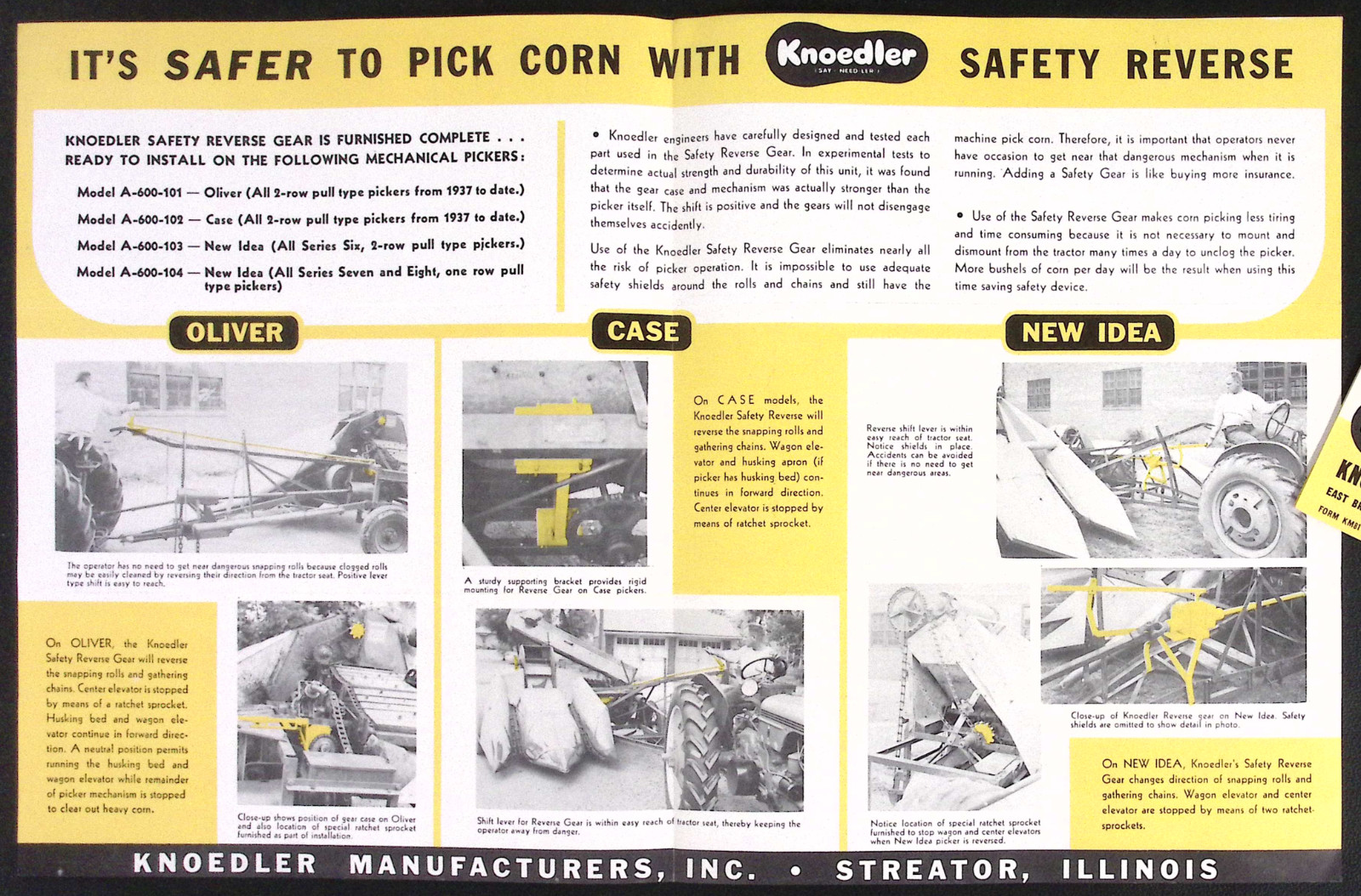 1953 Knoedler Safety Reverse Gear for Corn Pickers Corn Belt Burr Mill Brochure