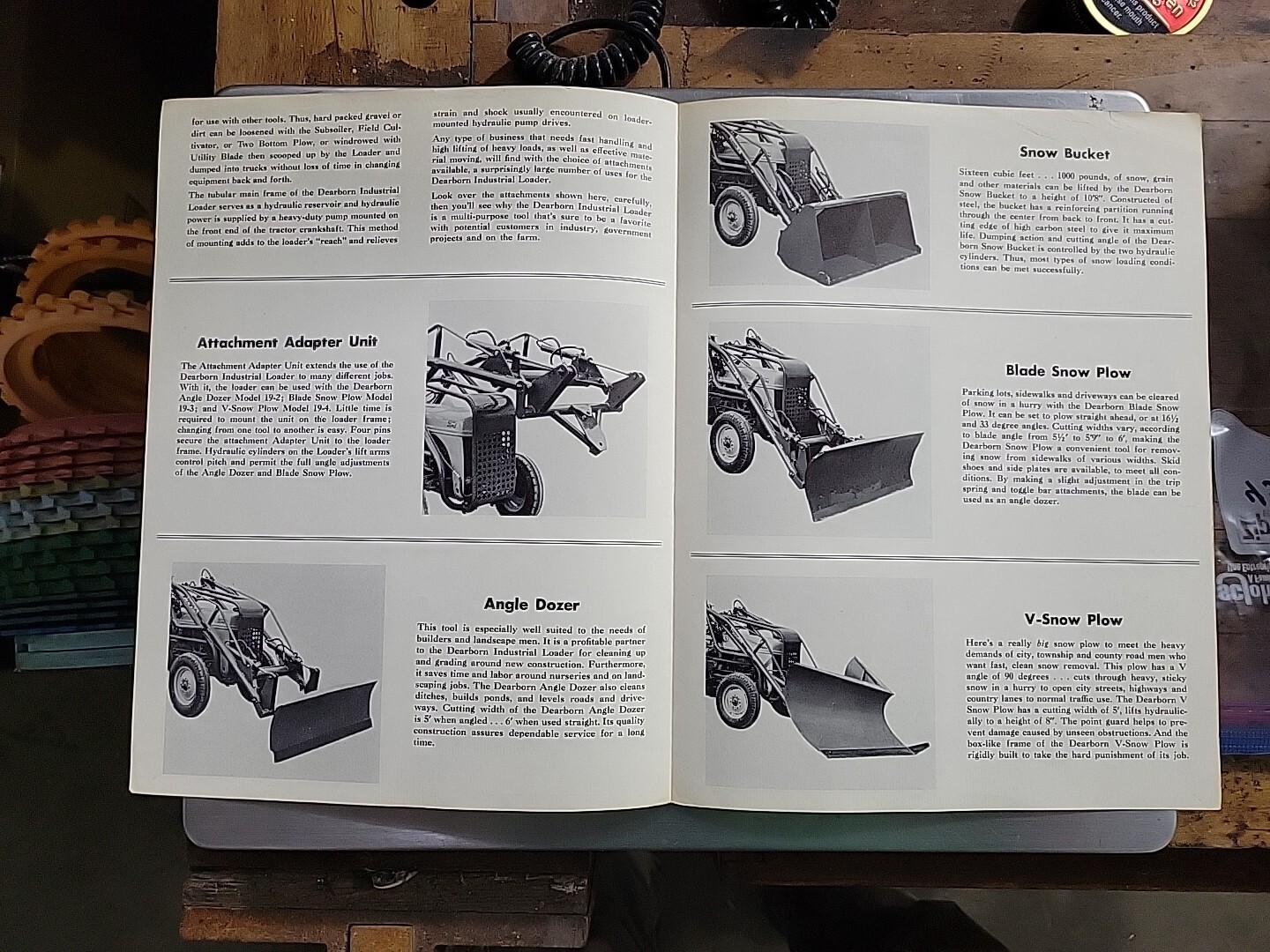 Dearborn Ford Tractor Industrial Loader Attachments Ad Sales Brochure Vtg 1950s