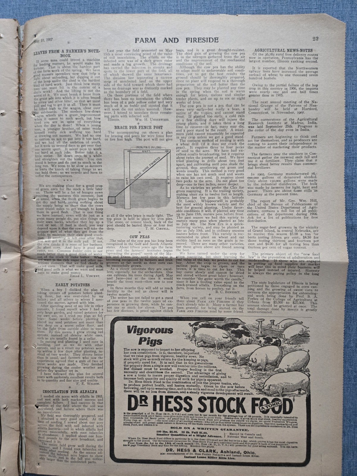 Farm & Fireside Newspaper May 10 1907 Articles News Humor Fashion Ads