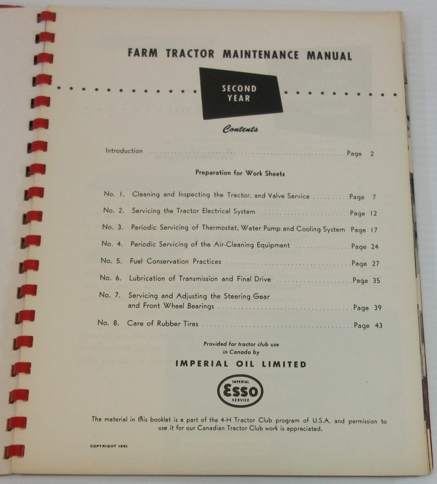 1951 Farm Tractor Maintenance For 4-H Club Members Book – Imperial Oil Esso