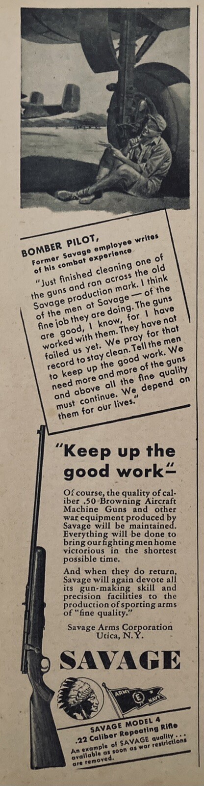 1944 AD.(XH54)~SAVAGE ARMS CO. UTICA, NY. SAVAGE MODEL 4 .22 REPEATING RIFLE