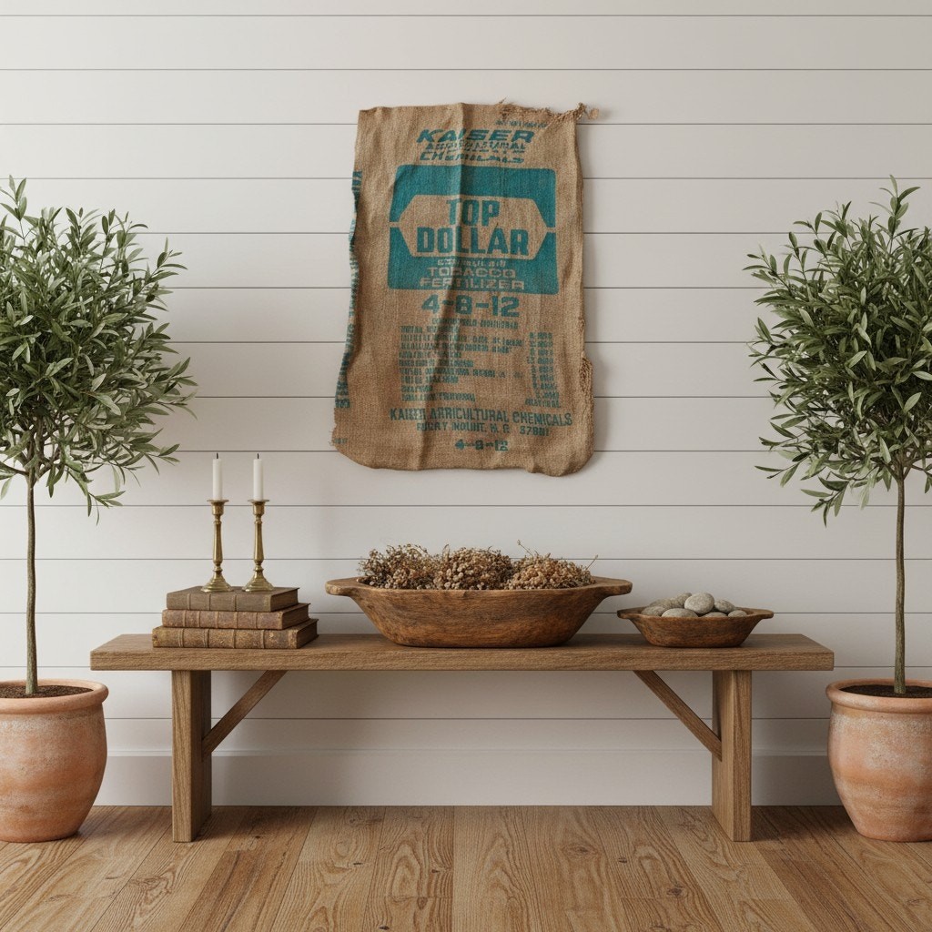 Vintage Tobacco Burlap Sack-Rocky Mount NC-Farmhouse-Textile-Grain Bag-Primitive