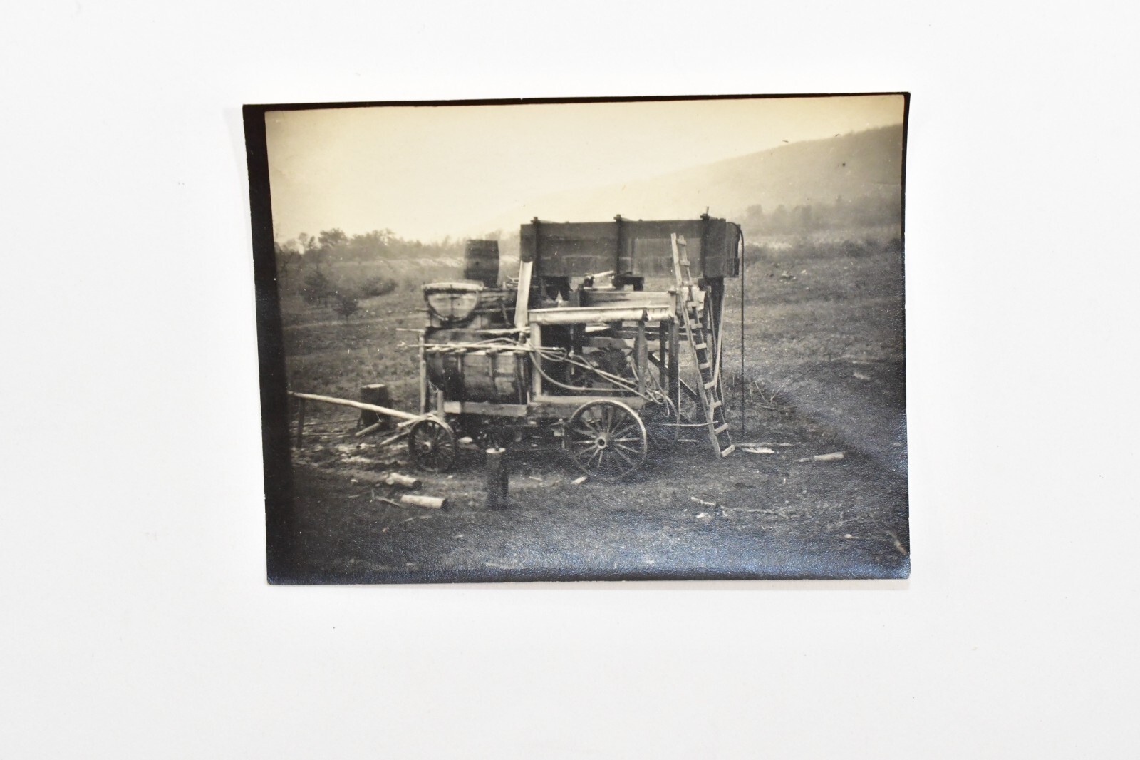 Vintage 1920&rsquo;s Snapshot Farm Tractor Black & White Sepia toned Photograph