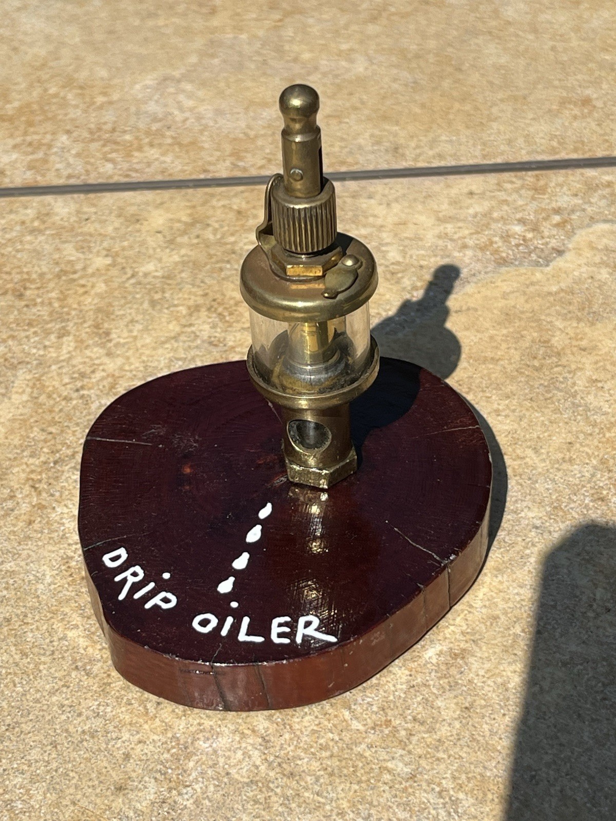 Antique Glass & Brass Hit and Miss Engine Drip Oiler Desk Paperweight