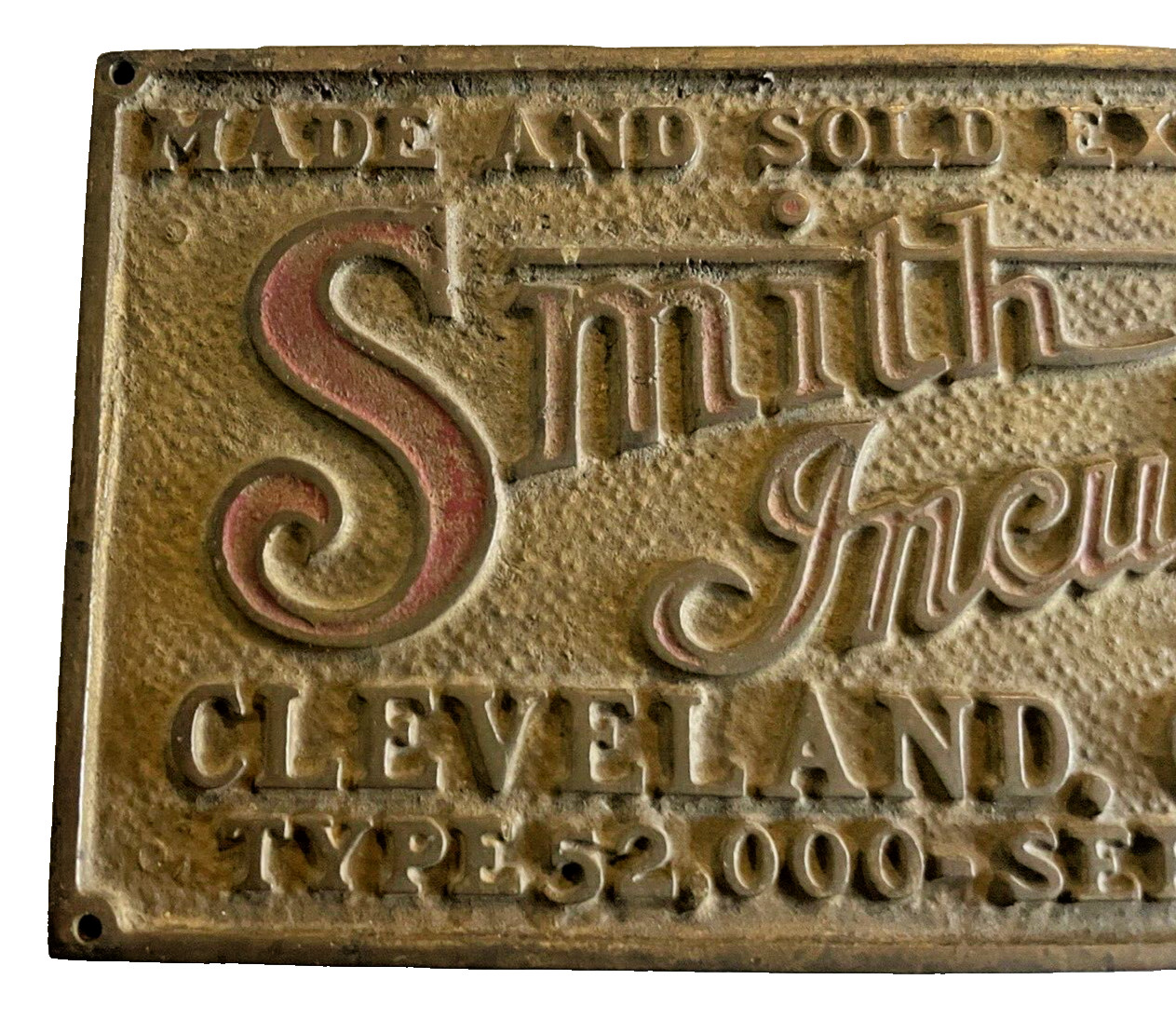 Faceplate Smith Incubator Cleveland Ohio OH Brass Metal Made & Sold Vintage 8 In