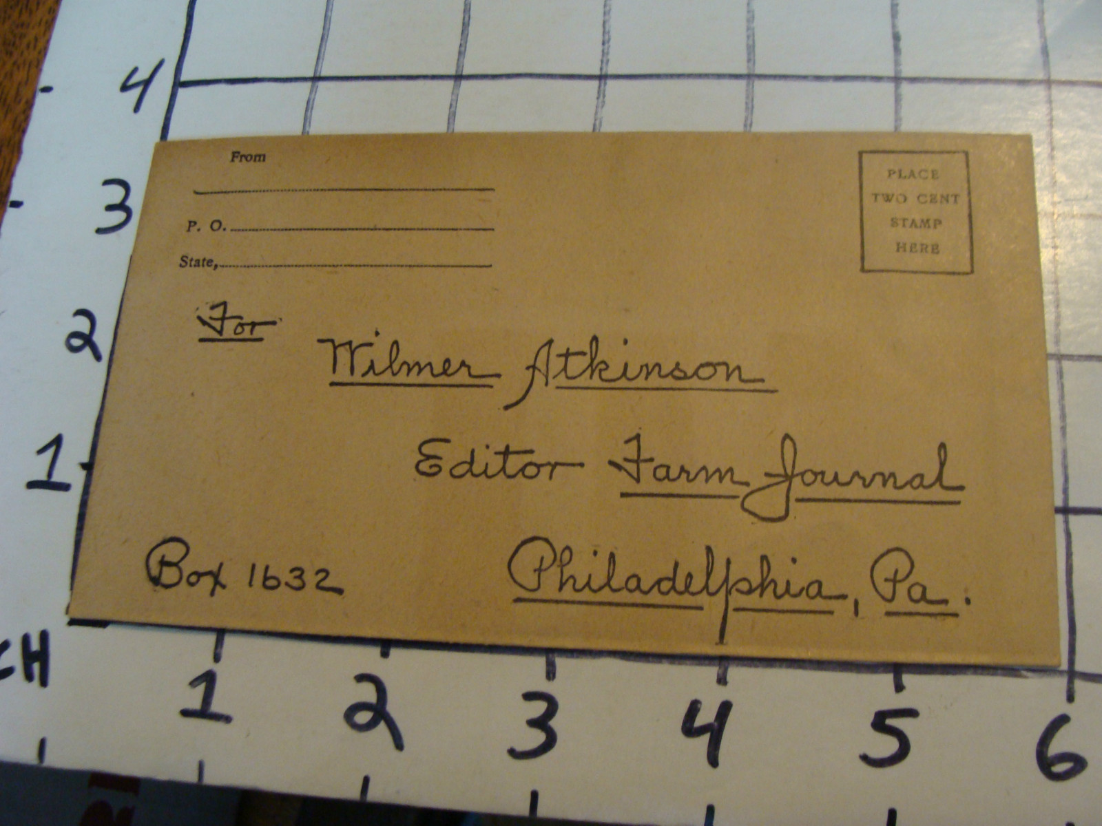 Vintage Paper: The Wilmer Atkinson Farm Journal return envelope