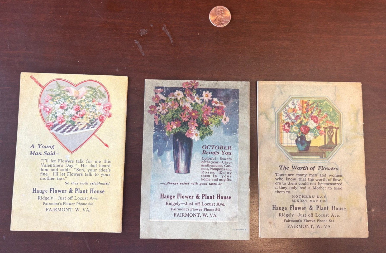 Q Rare Lot of (3) THE FLEURETTE Hauge Flower & Plant House FAIRMONT WV from 1923