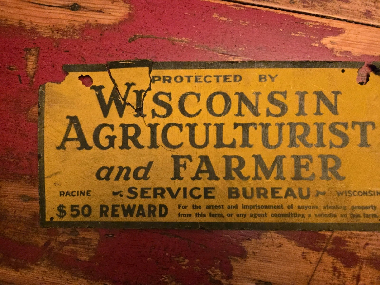 Vintage Cardboard Wisconsin Agriculturalist Farmer Service Bureau Sign Racine WI