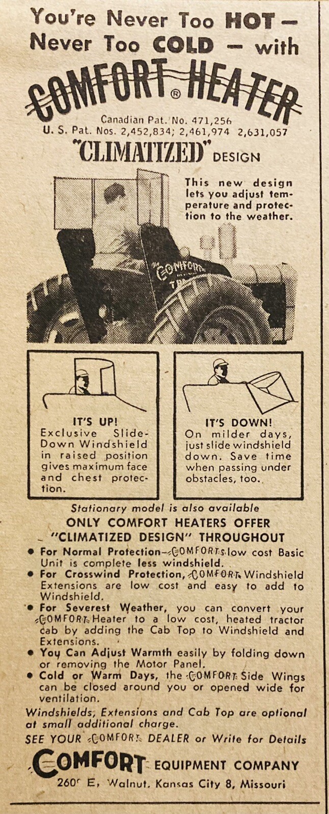 1956 AD.(XH80)~COMFORT EQUIPMENT CO. KANSAS CITY, MO. TRACTOR HEATER SURROUND
