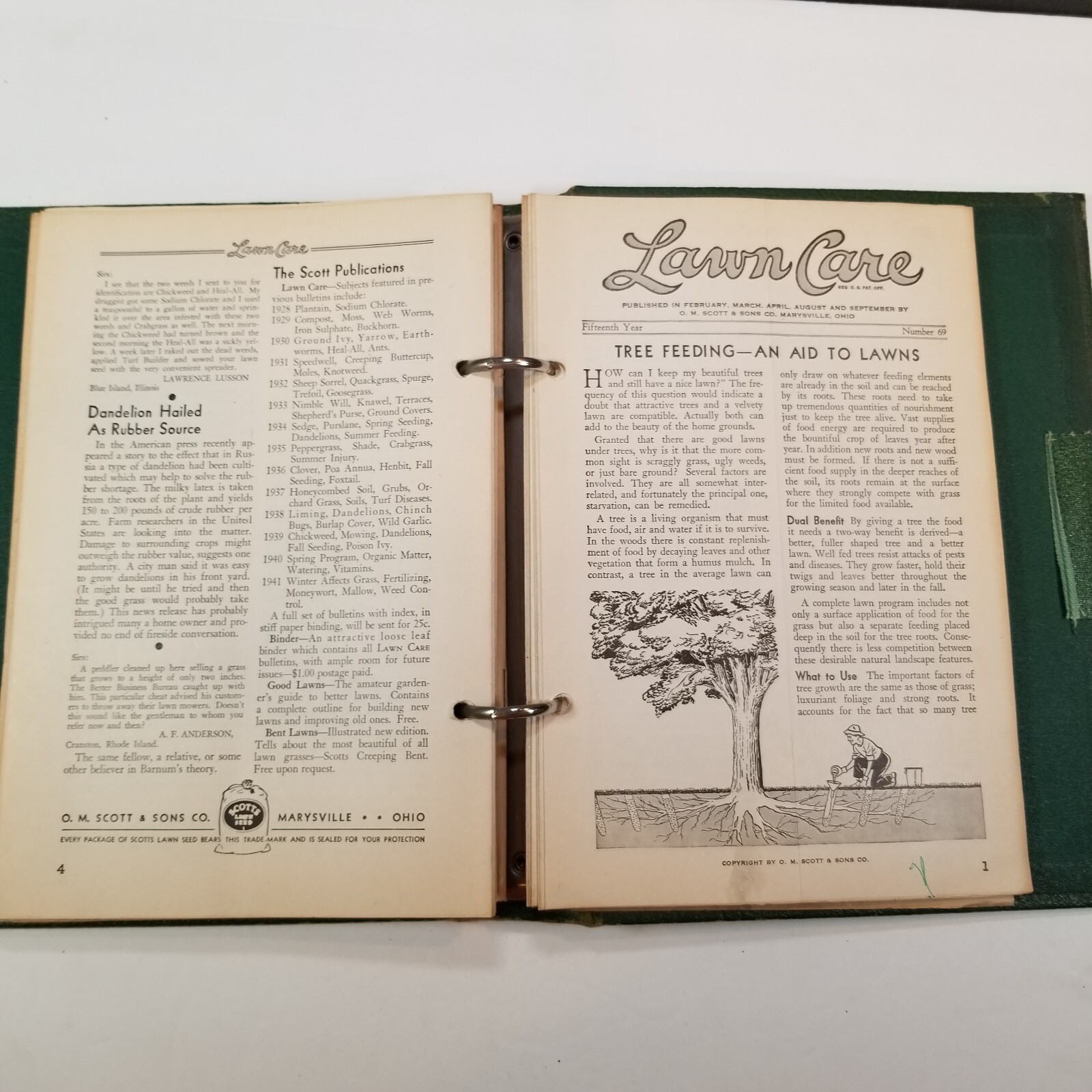 Vintage Scotts Lawn Care Binder Copyright 1937 O M Scott & Sons Co Marysville OH