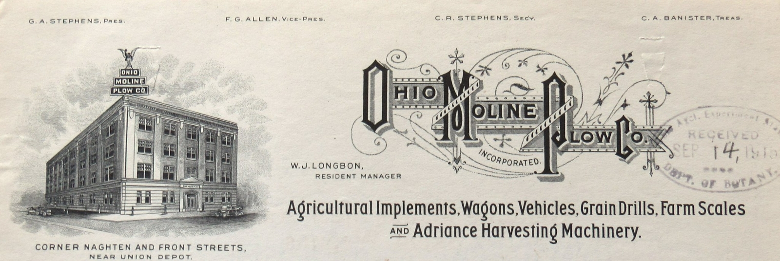 1914 Ohio Moline Plow Co Fully Illustrated Letterhead Columbus OH Wagon Drill US