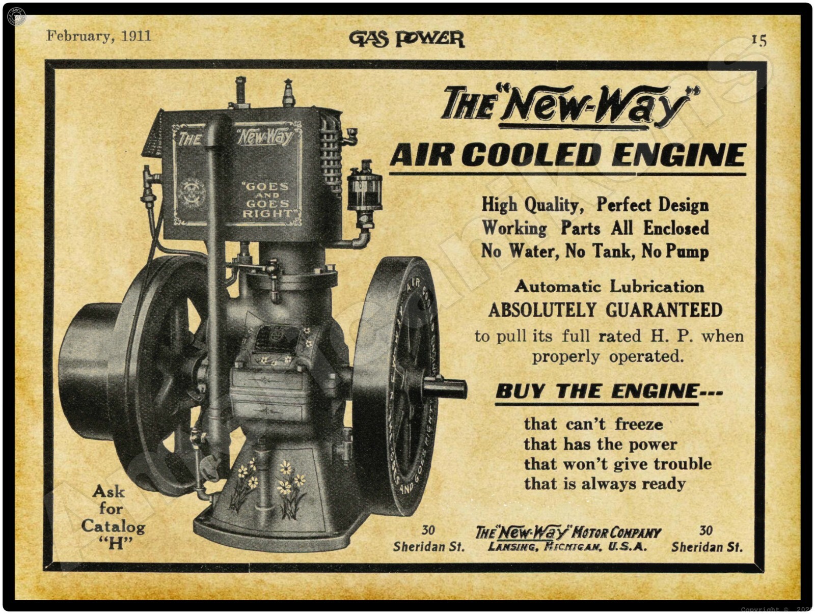 1911 New Way Motor Company Gas Engines New Metal Sign: LARGE SIZE 12 x 16