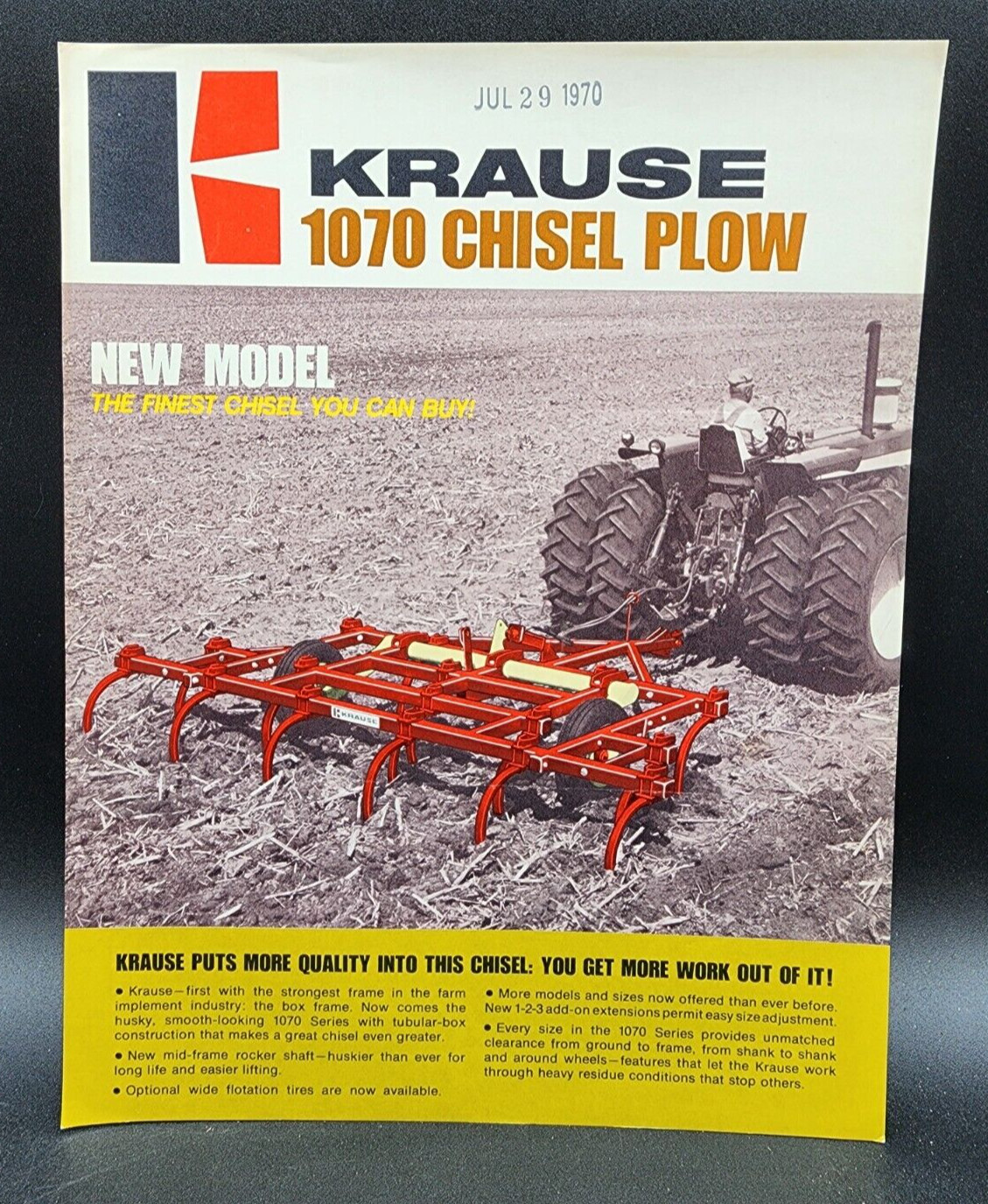 Krause 1070 Chisel Plow Sales Salesman Dealer Brochure 2 Sided 1970