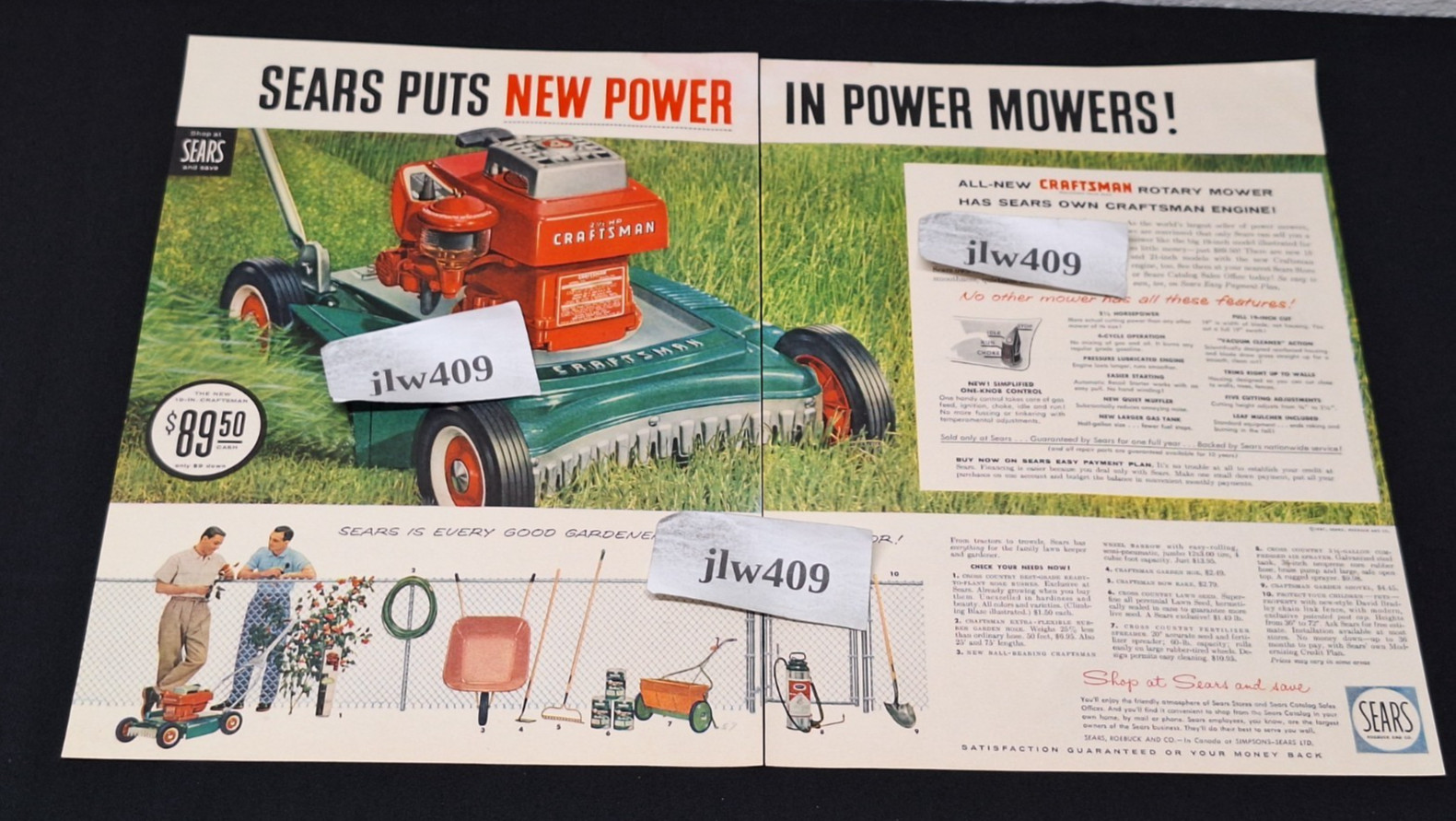 1957 SEARS CRAFTSMAN LAWN MOWER Original Print Ad Magazine 12.5&Prime; x 19&Prime;