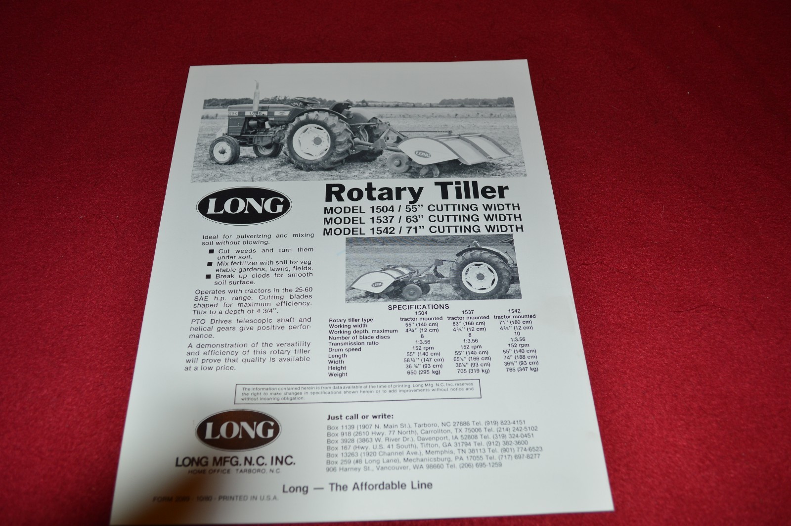 Long Tractor Rotary Tiller Dealers Brochure 2089 LCOH