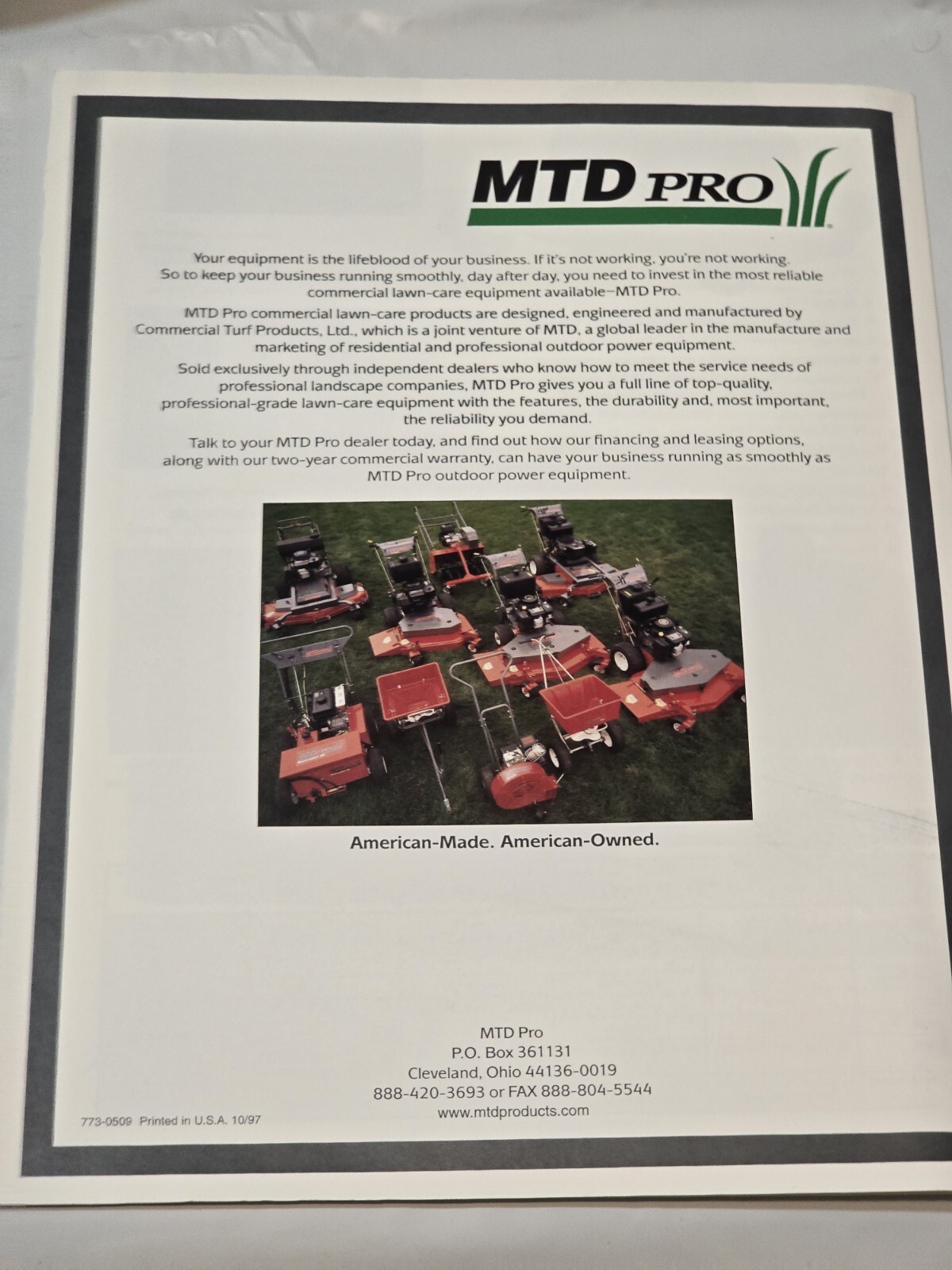 1997 MTD Pro Mowers Professional Lawn Equipment Advertising Brochure Ohio