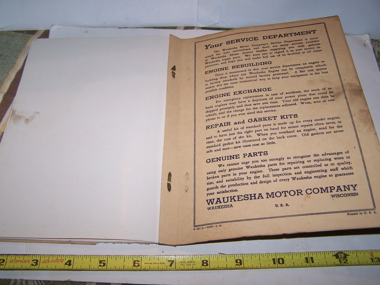 WAUKESHA FC Tractor Engine Power Unit Parts Book List Hit Miss Gas Engine Steam