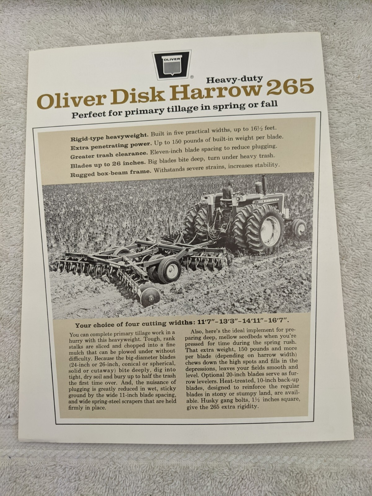 VINTAGE OLIVER DISK HARROW 265 FARM EQUIPMENT SALES BROCHURE