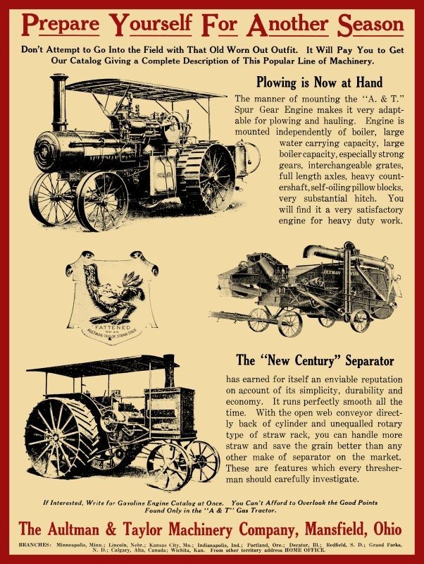 1911 Aultman & Taylor Steam Traction Engines, Mansfield OH NEW METAL SIGN: 9×12&Prime;