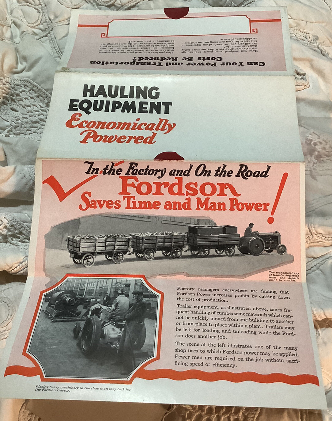 VINTAGE FORDSON TRACTOR HAULING EQUIPMENT SALES FOLDER BROCHURE NOS
