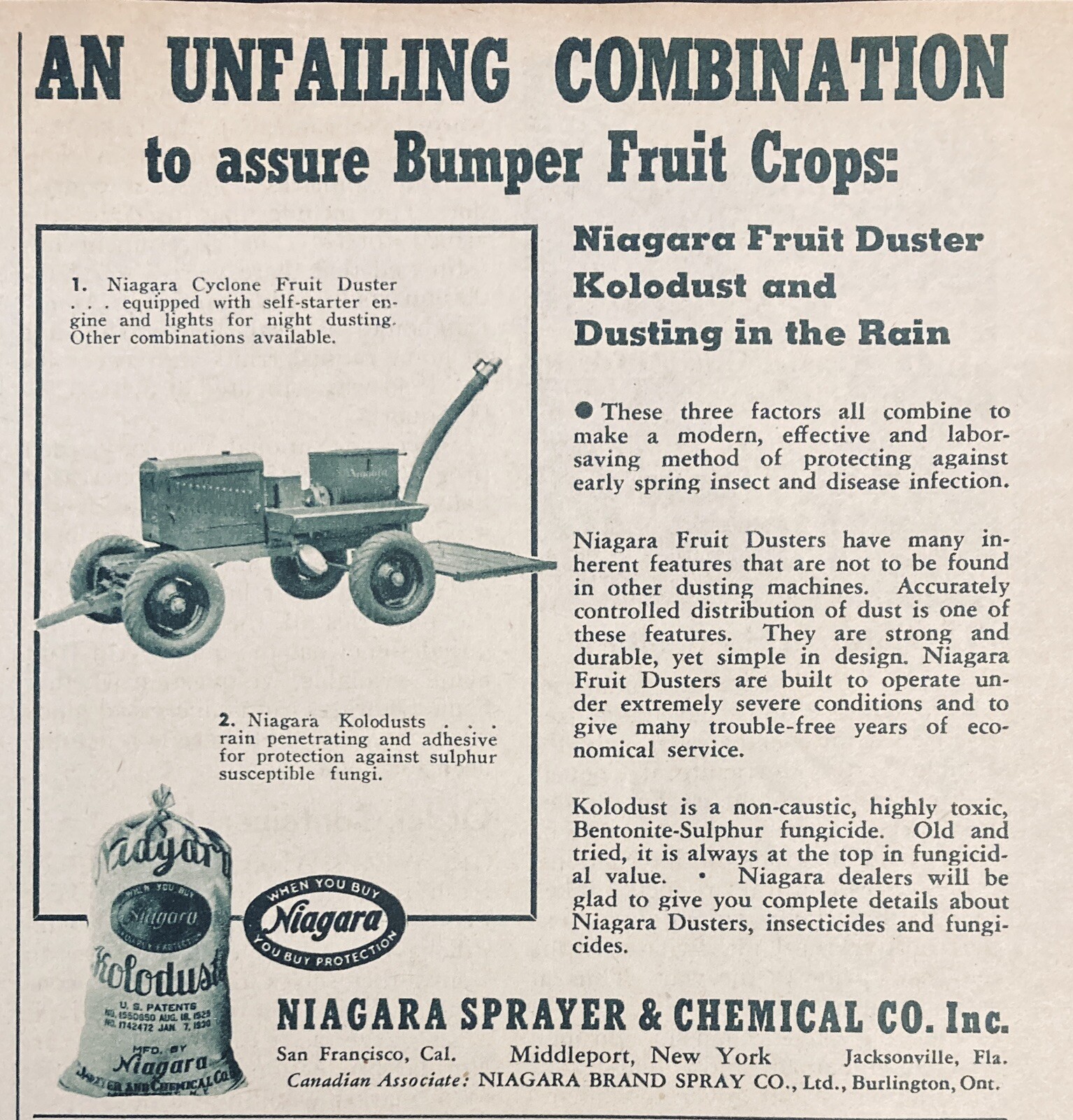 1945 AD.(XF8))~NIAGARA SPRAYER & CHEMICAL CO. MIDDLEPORT, NY. CYCLONE DUSTER