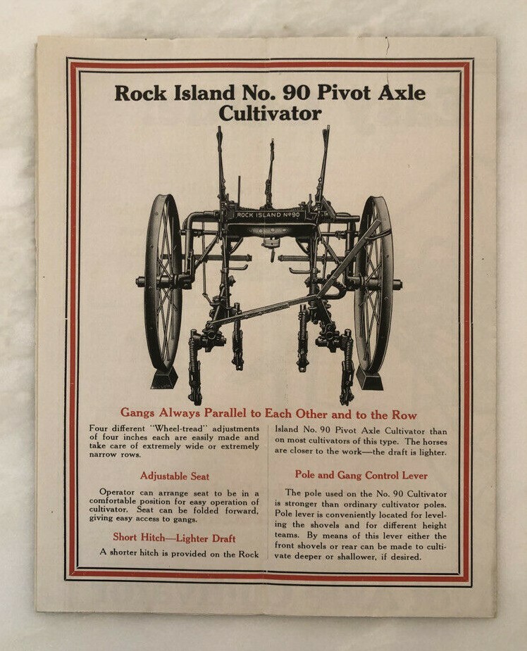 1929 ROCK ISLAND PLOWS No 90 Cultivator FARM ADVERTISING Antique Brochure Poster