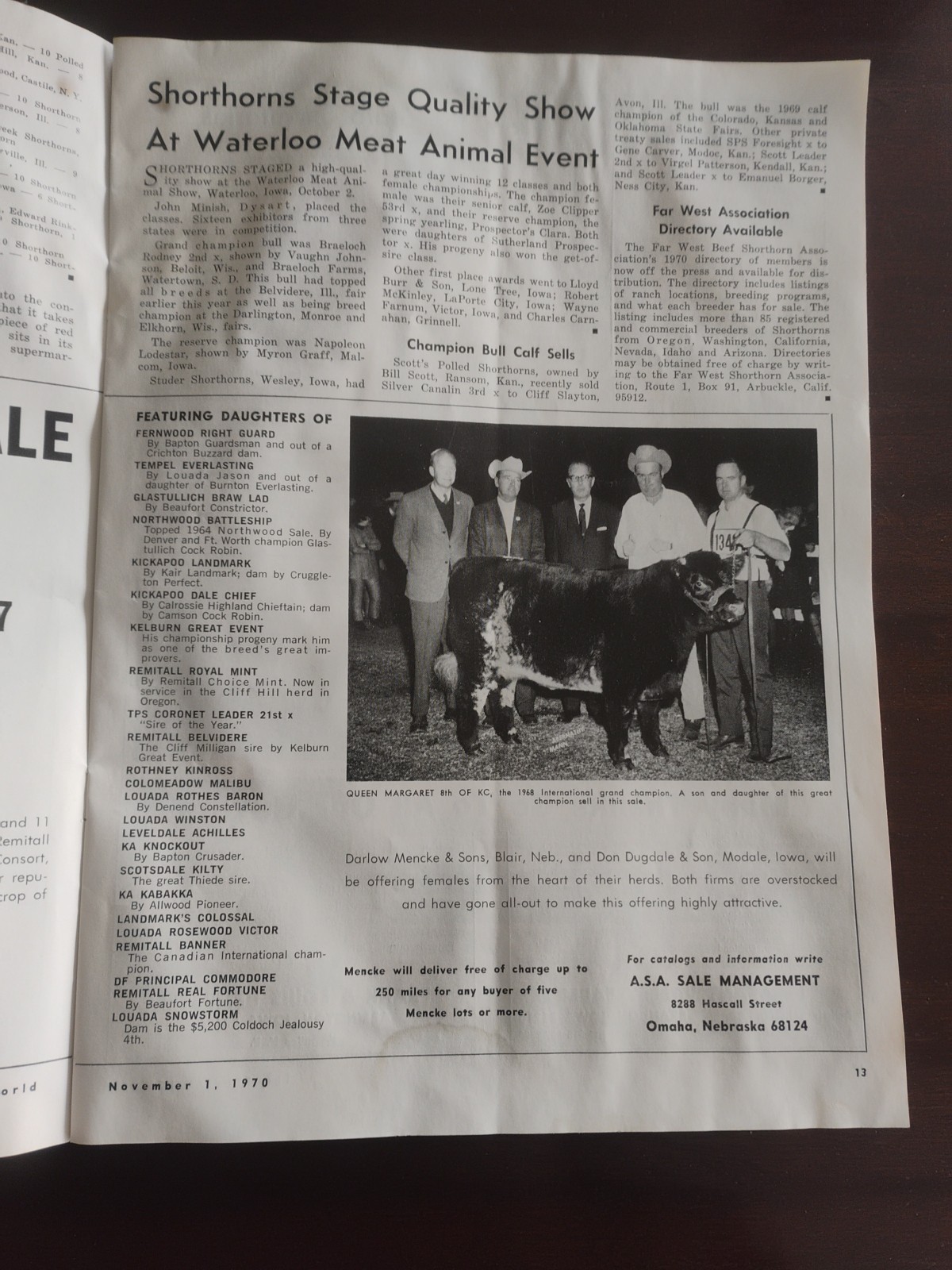 The Shorthorn World Nov.1,1970 Shorthorn Magazine Breed Publication