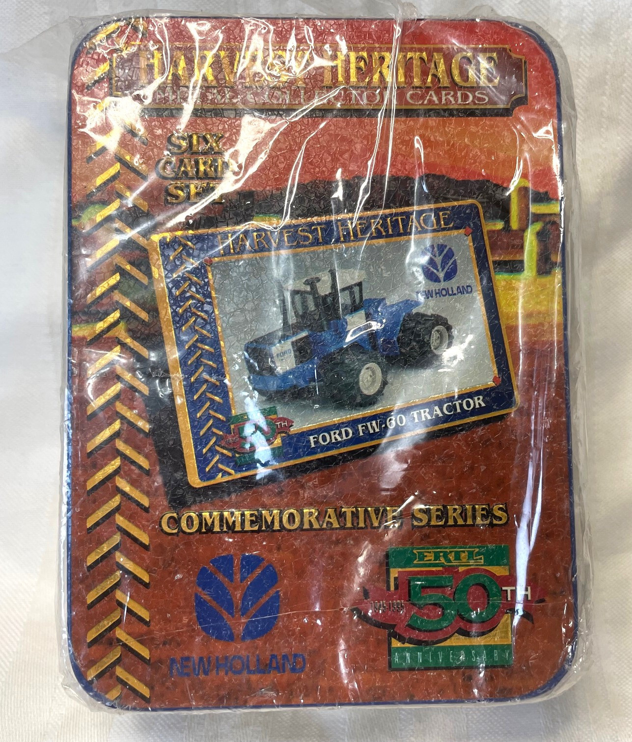 1995, ERTL 50th Ann., Harvest Heritage 6 Collector Cards In **UNOPENED** Tin