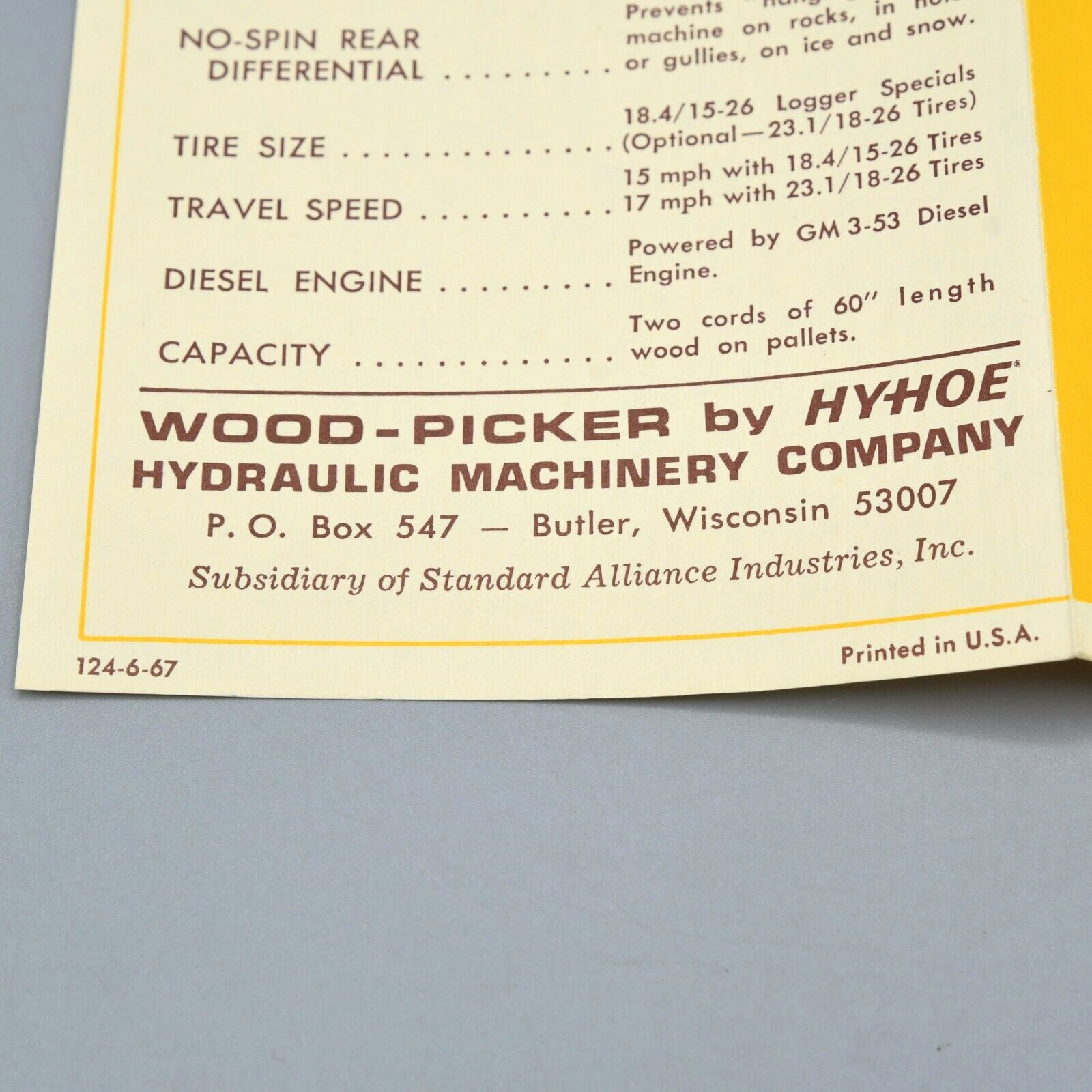 Hy-Hoe Wood Picker Brochure Vintage 1967 Industrial Advertising Butler Wisconsin