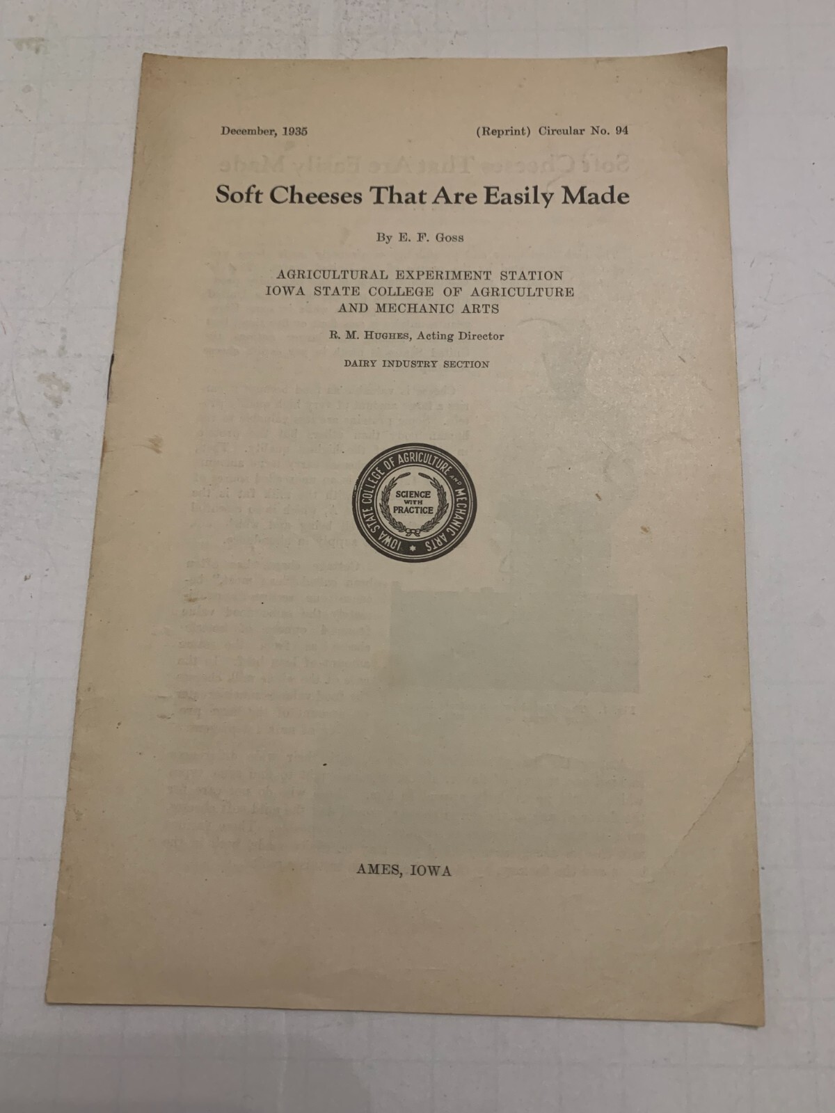 1935 Soft Cheeses That Are Easily Made Booklet by Iowa State College