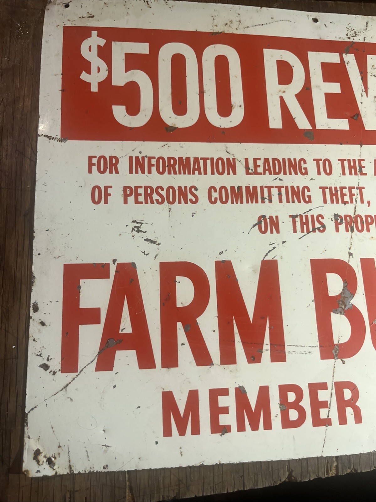 11×14 Farm Bureau $500 Reward Porcelain Sign – Found In Arkansas – VTG No Repop